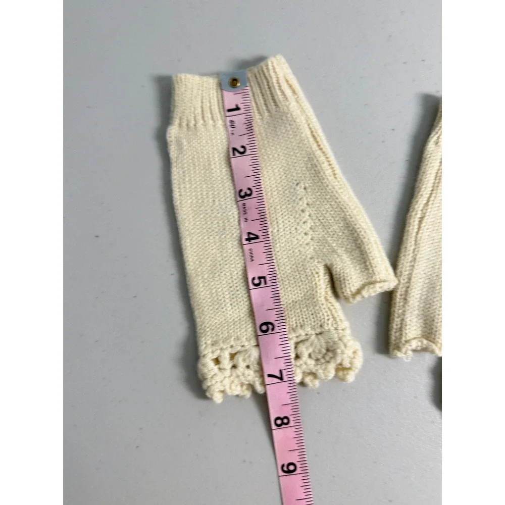 Unbranded Knit Fingerless Gloves Cream Floral Bee Embroidery Crochet Warmers‎